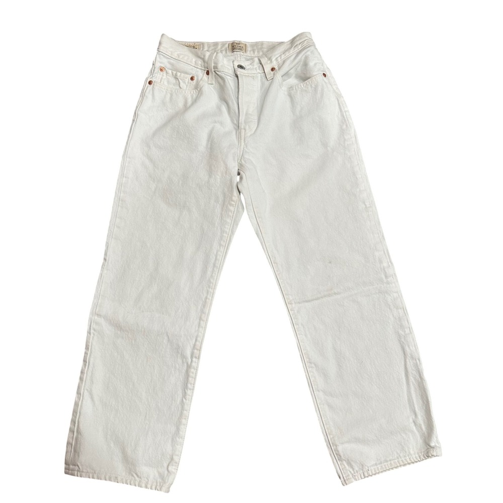 Levis Premium 501 90s Ankle Jeans White High Rise Straight Leg Button Fly 27